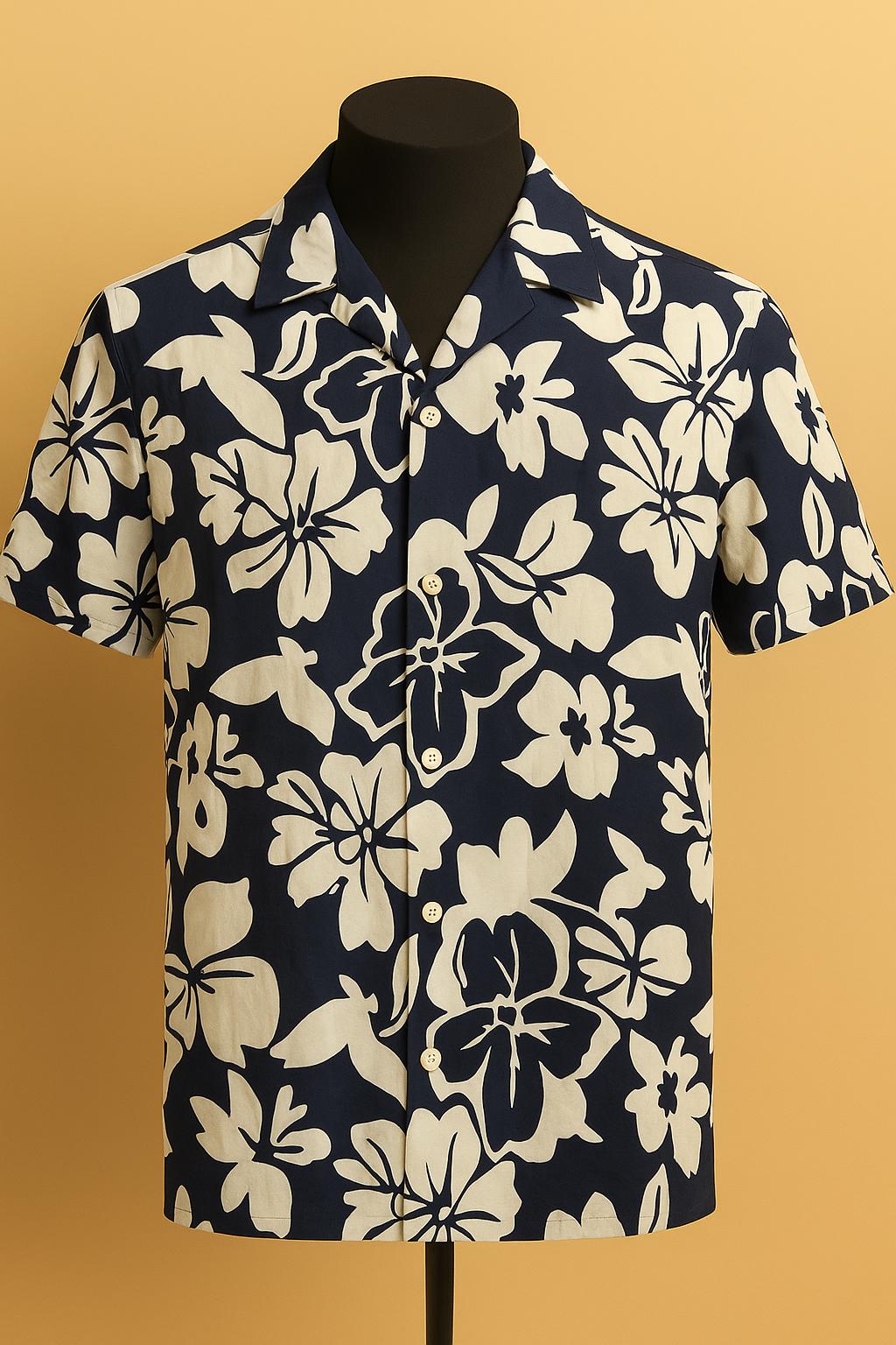 Tropical Bloom Navy Aloha Shirt( 100% Rayon Fabric )
