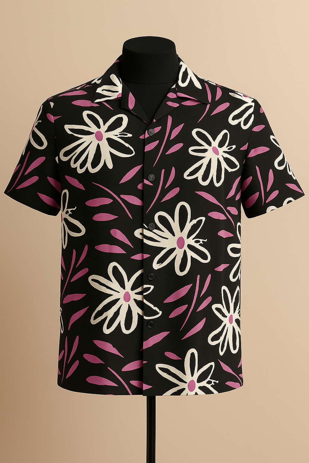 Midnight Bloom Camp Aloha Shirt ( 100% Rayon Fabric )