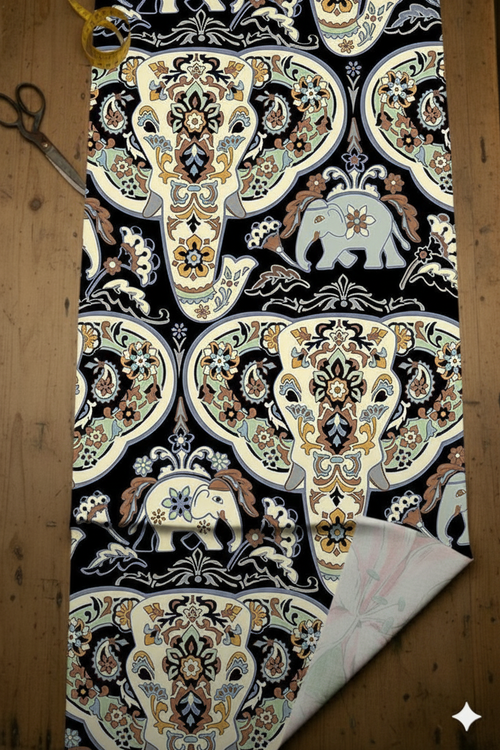 Abstract Ethnic Elephant Print Fabric