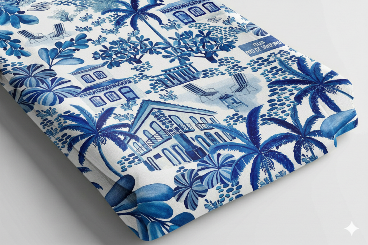 White & Blue Rio Print Fabric