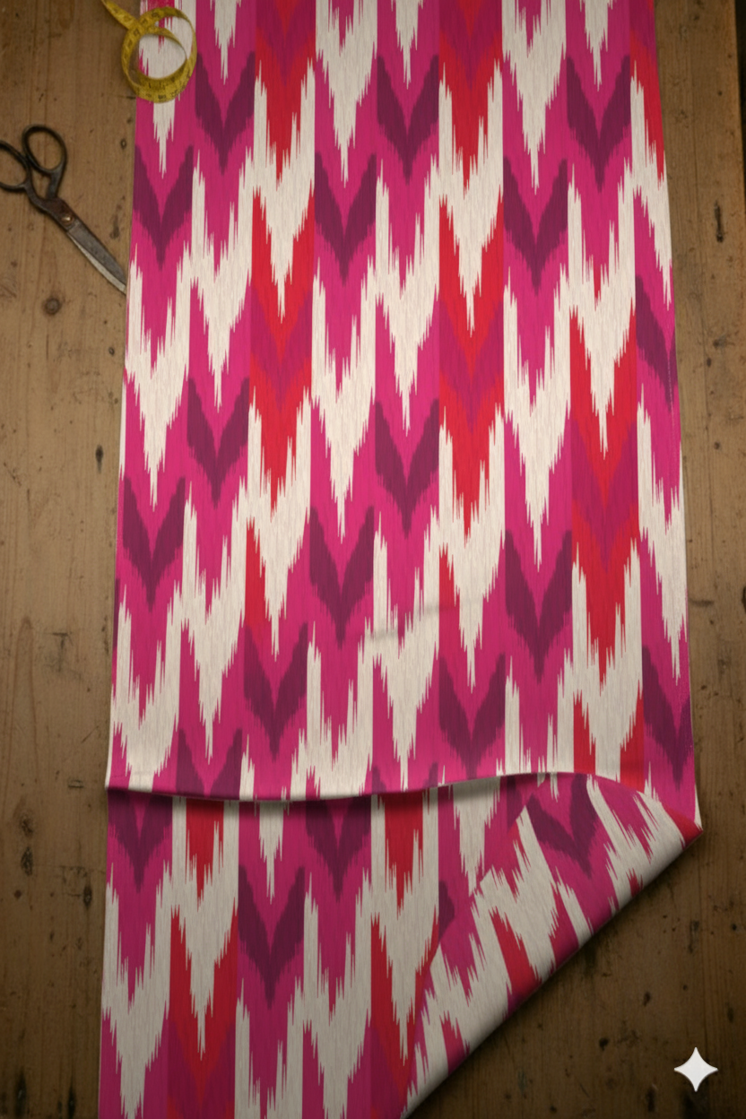 Magenta Ikat Chevron Print Fabric