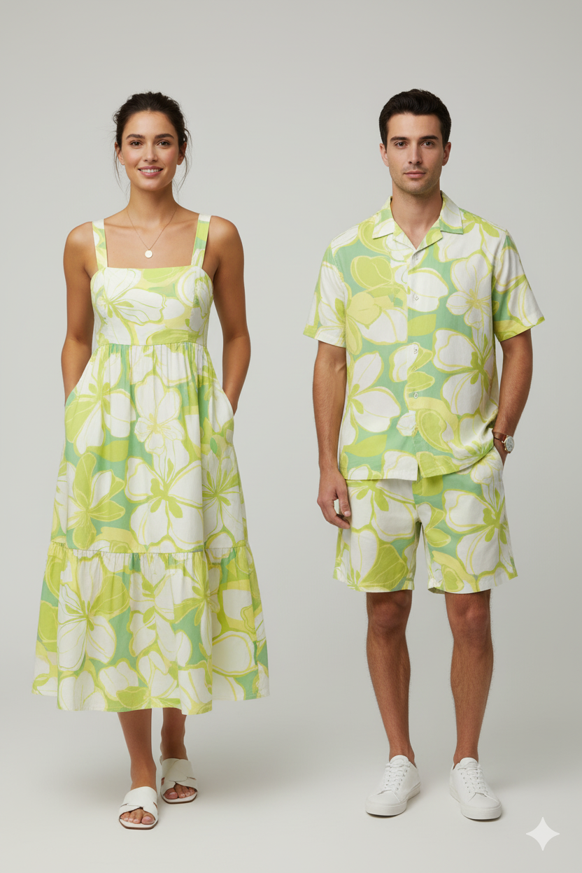 Tropical Hibiscus and Marigold Print Fabric