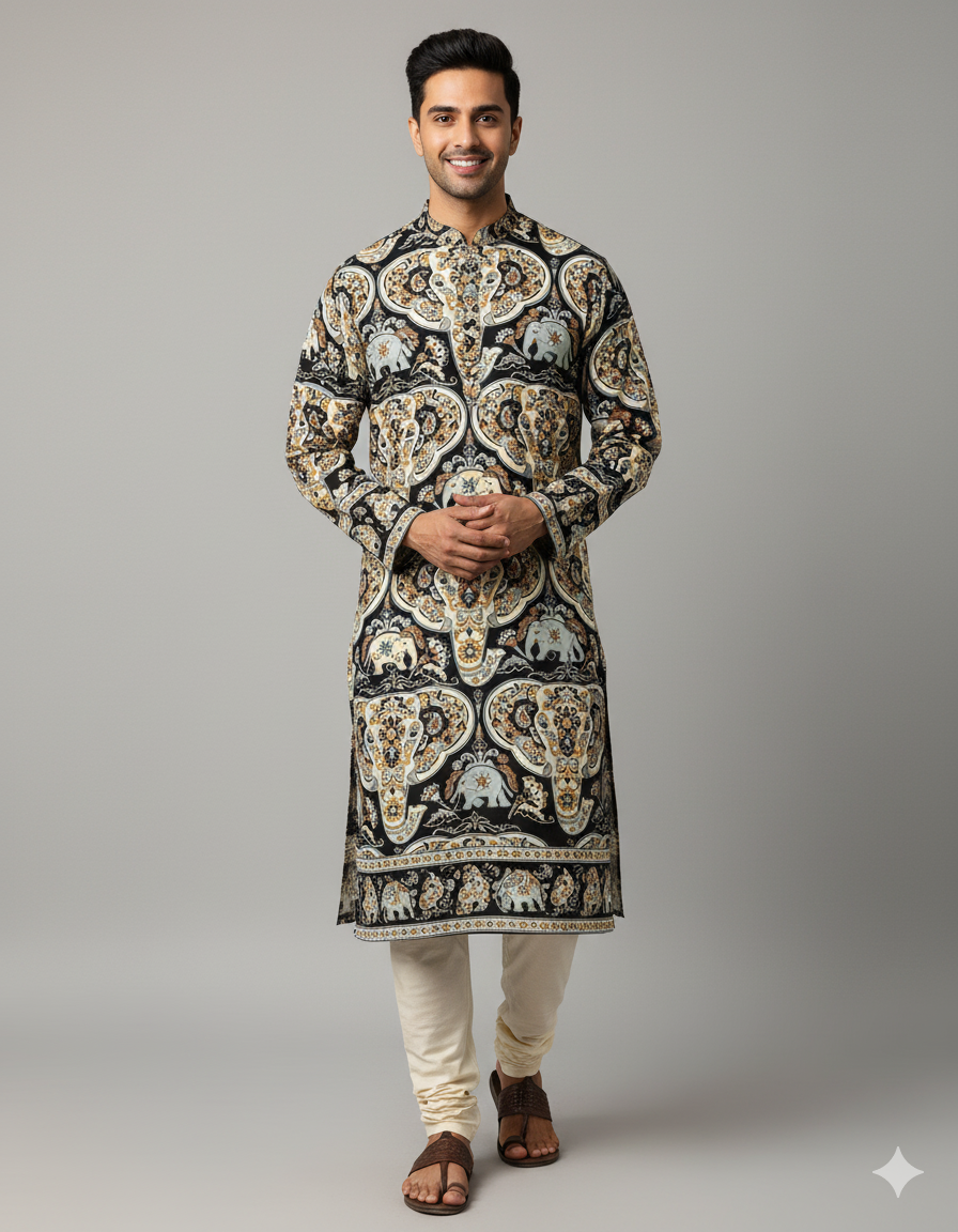 Abstract Ethnic Elephant Print Fabric