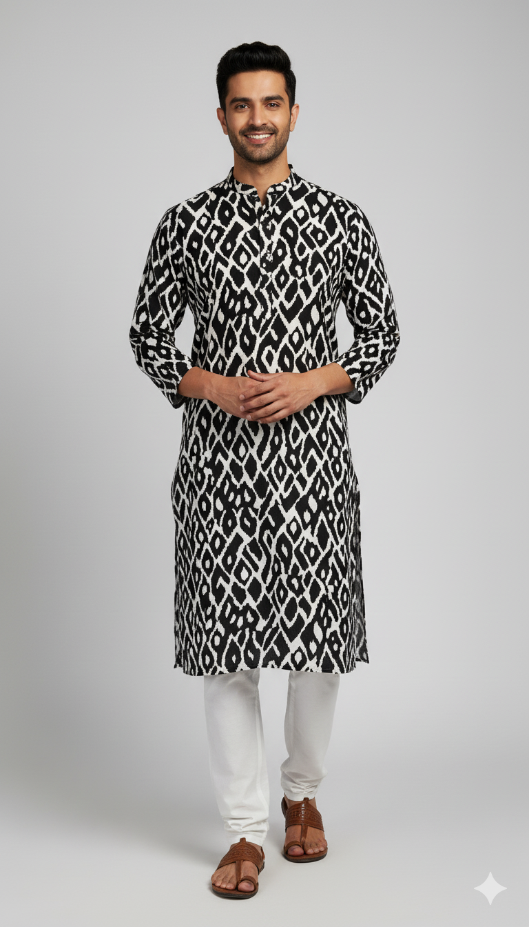 Black & White Ikat Print Fabric