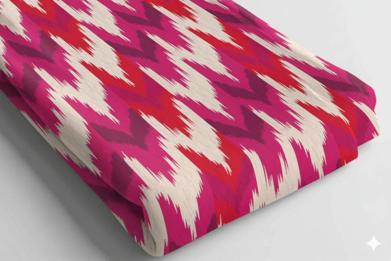Magenta Ikat Chevron Print Fabric