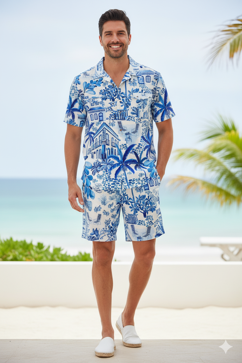 White & Blue Rio Print Fabric