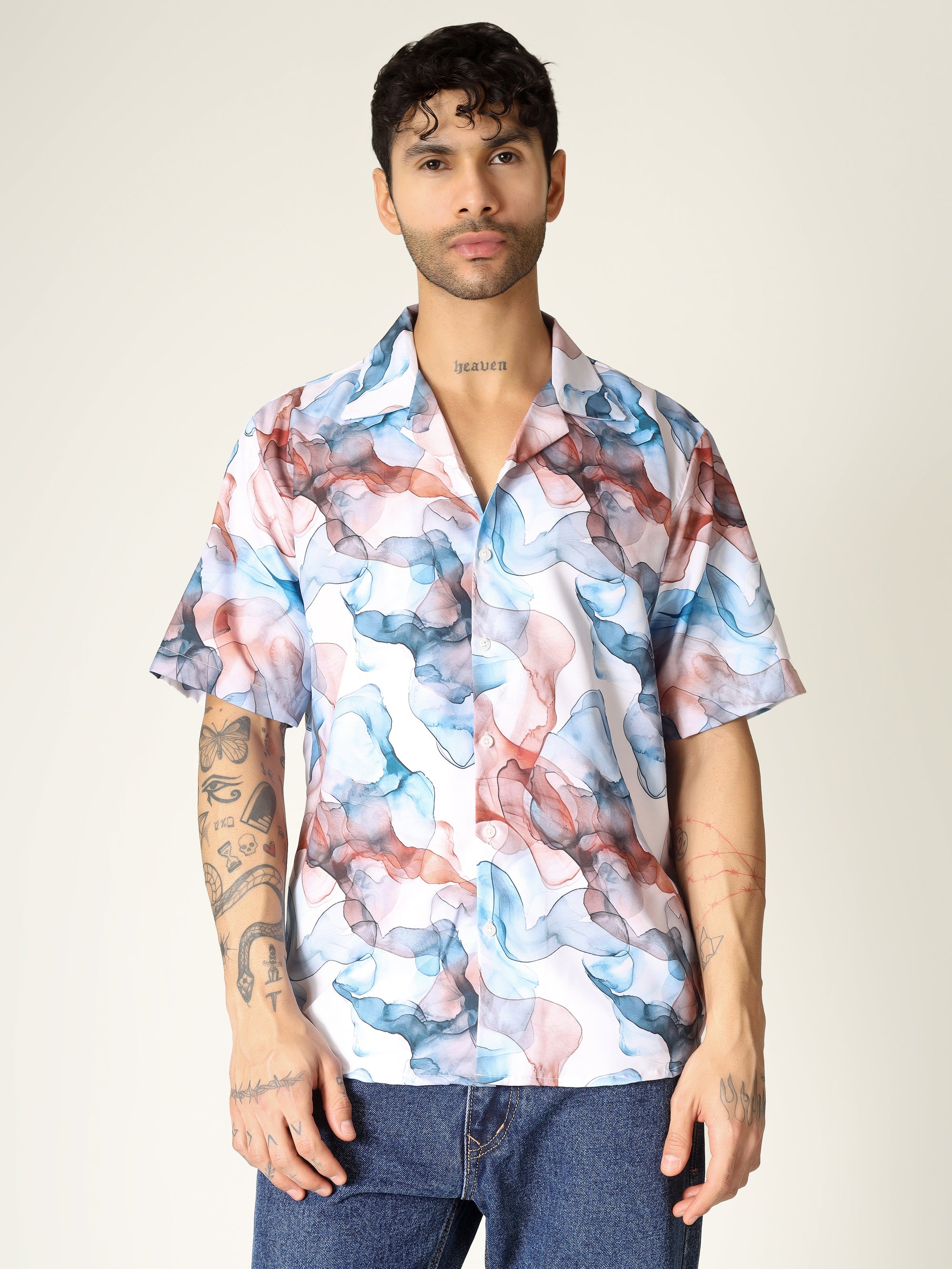 White Fluid Art Aloha Shirt ( limited edition )