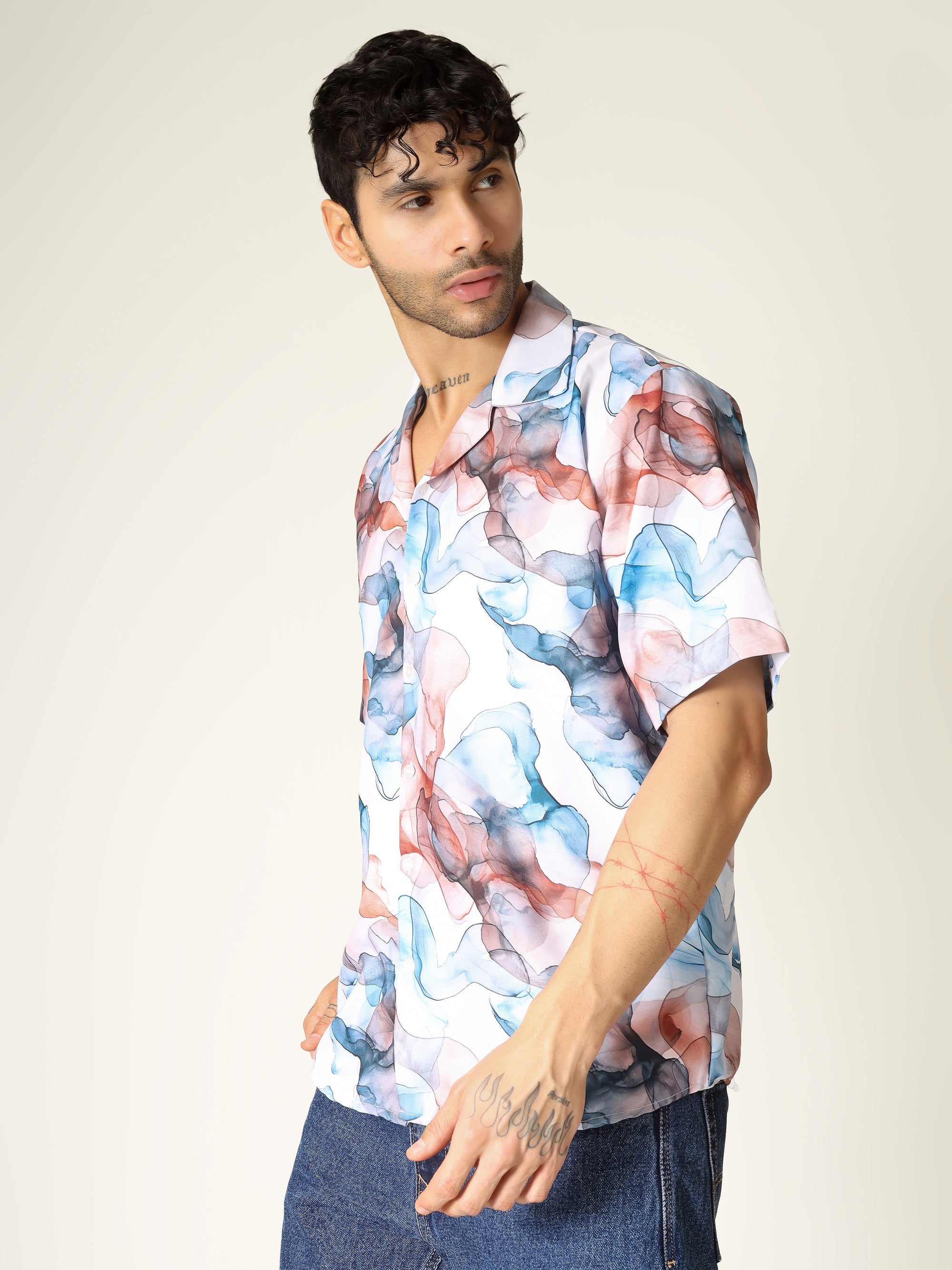 White Fluid Art Aloha Shirt ( limited edition )
