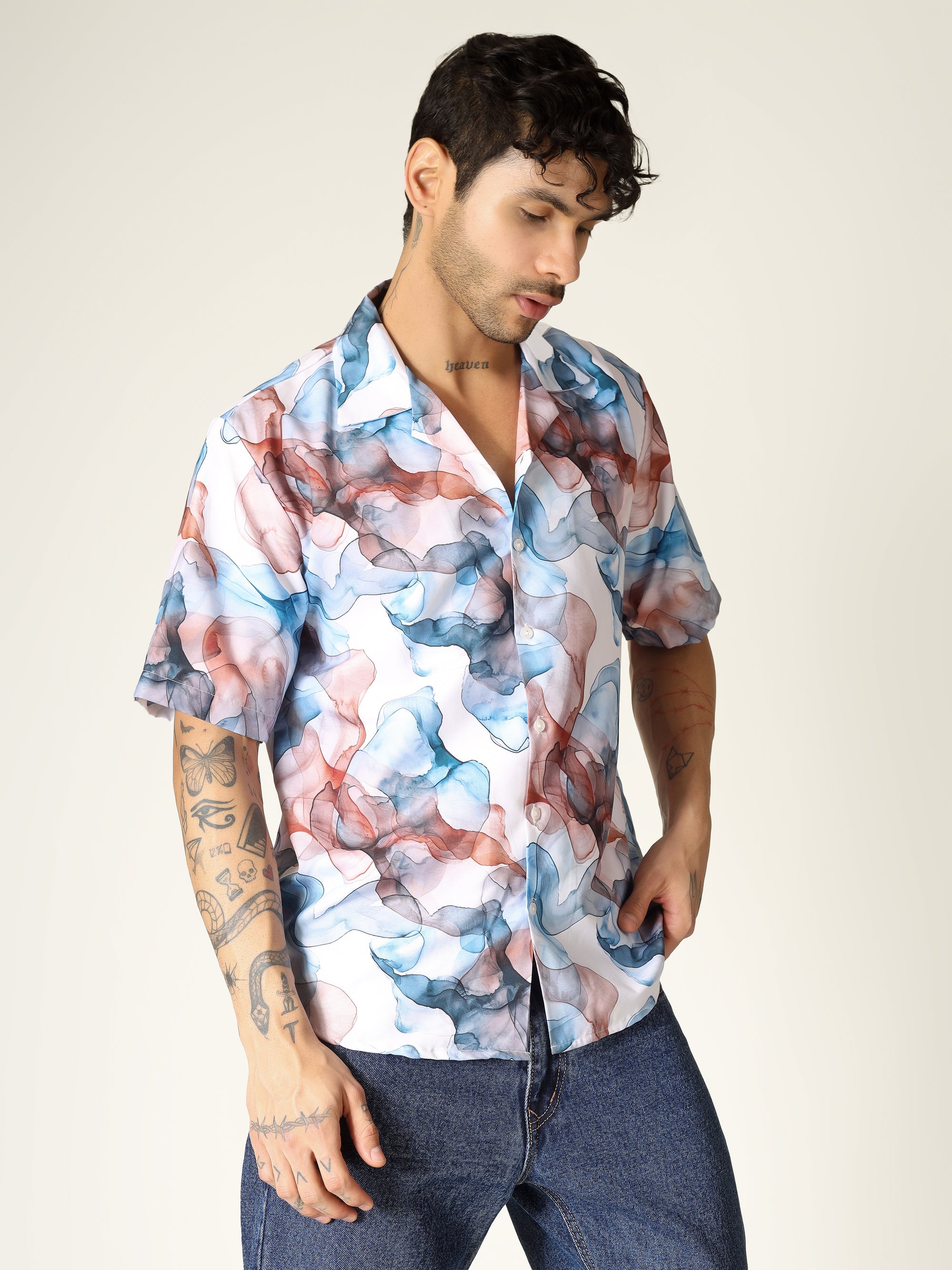 White Fluid Art Aloha Shirt ( limited edition )