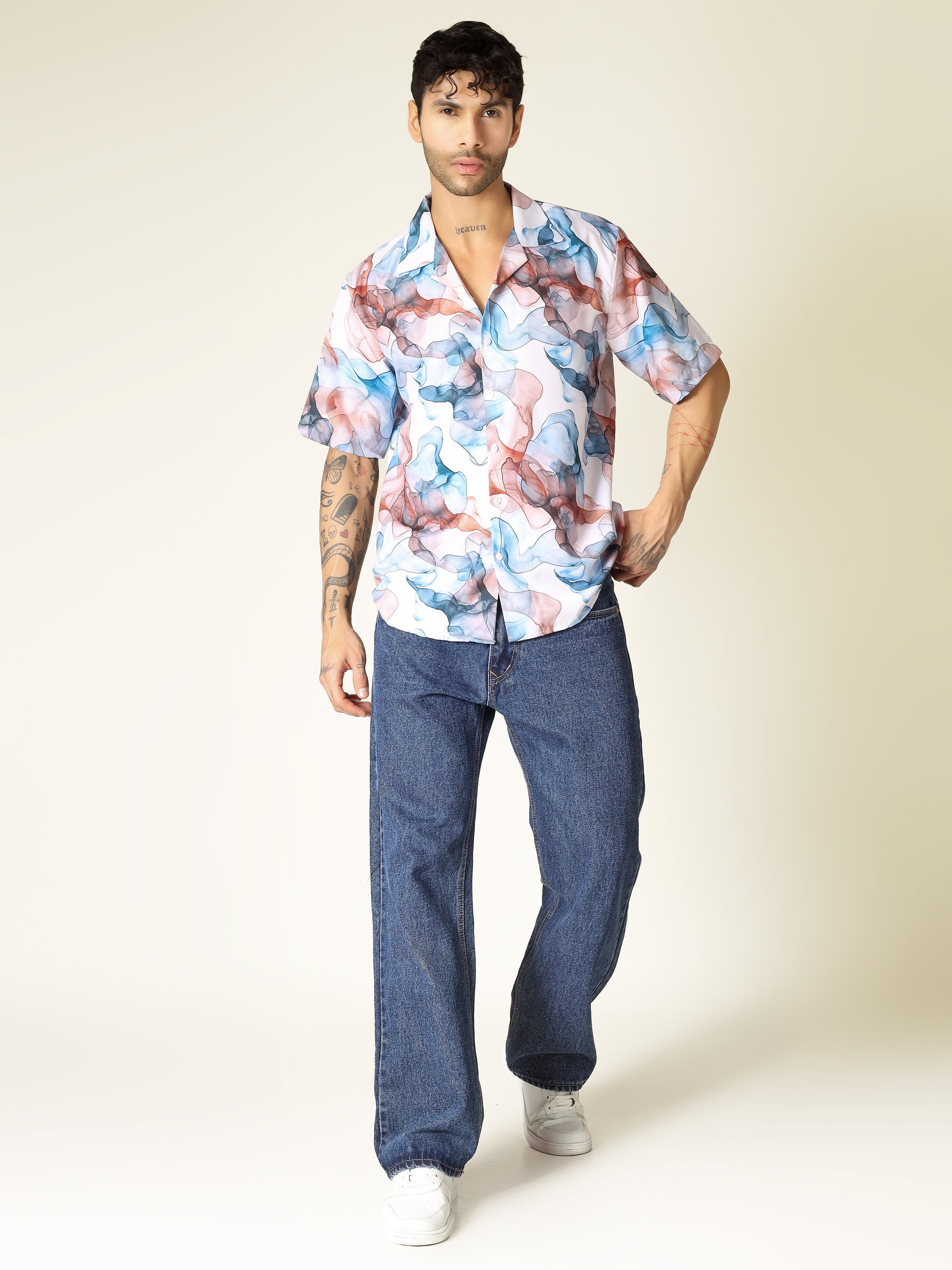 White Fluid Art Aloha Shirt ( limited edition )