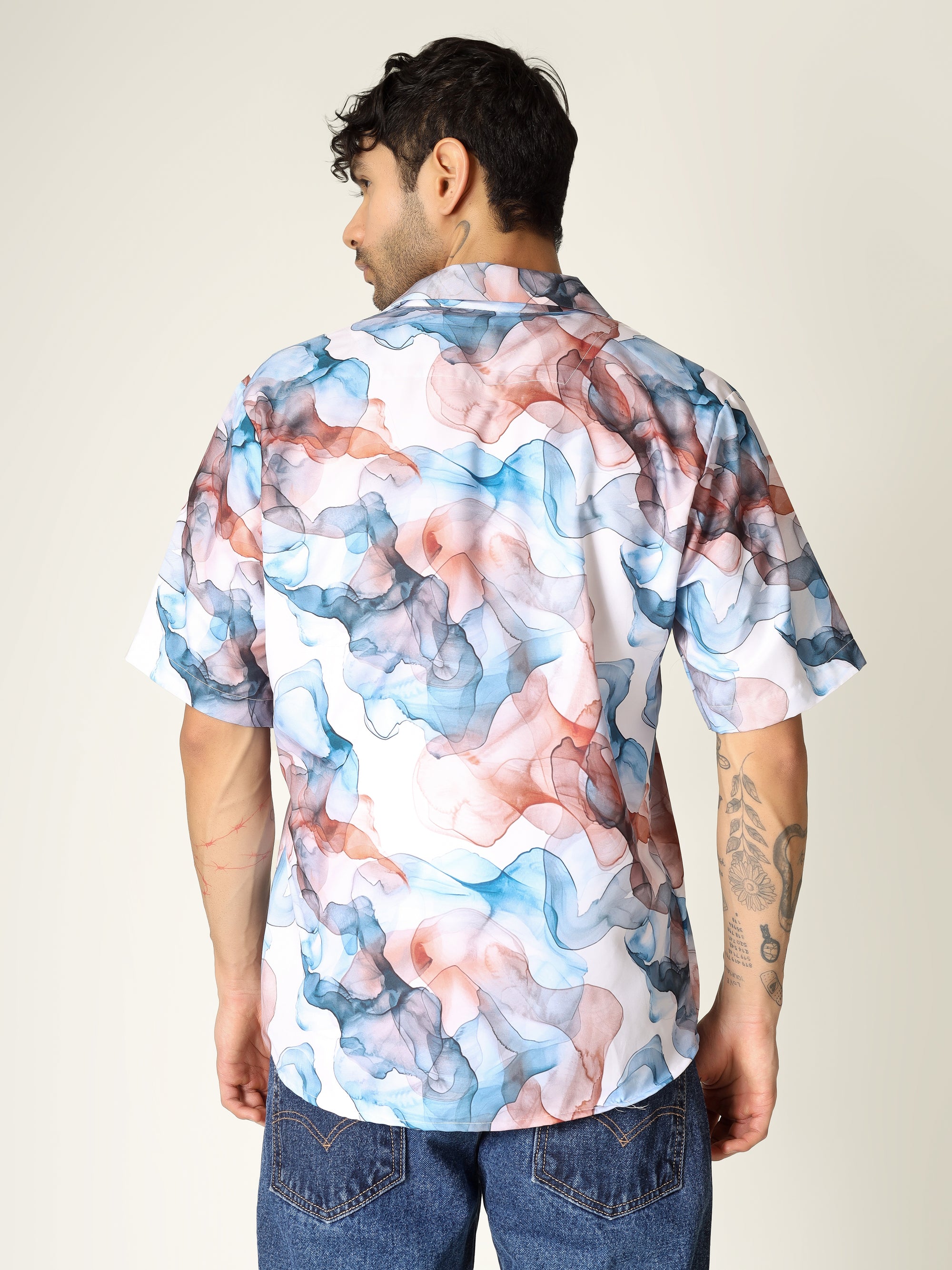 White Fluid Art Aloha Shirt ( limited edition )