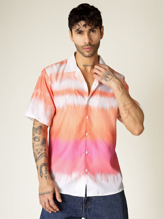 White & Orange Abstract Print Aloha Shirt ( limited edition )