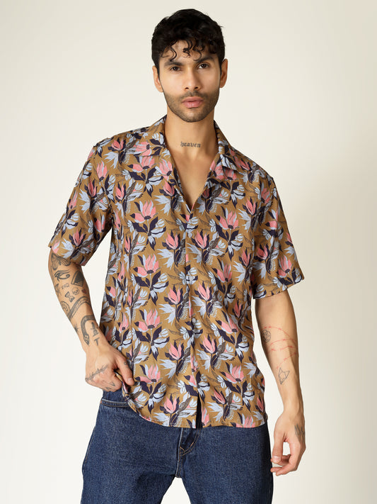 Brown Floral Aloha Shirt   ( limited edition )