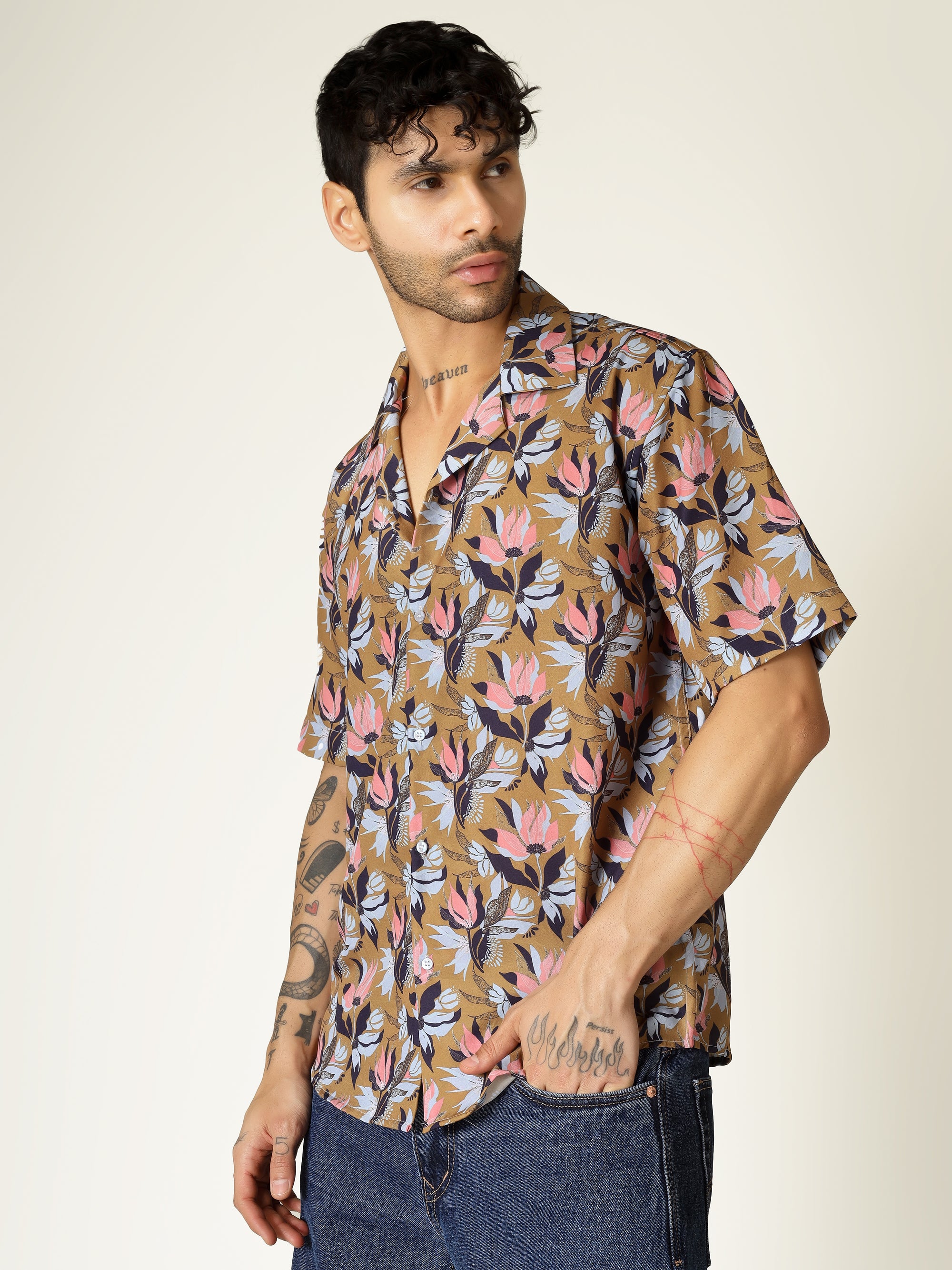 Brown Floral Aloha Shirt   ( limited edition )