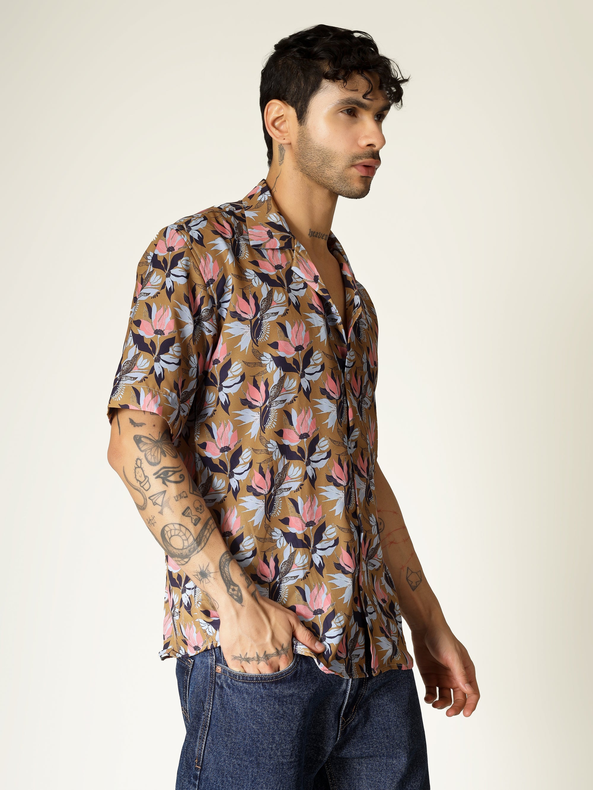 Brown Floral Aloha Shirt   ( limited edition )