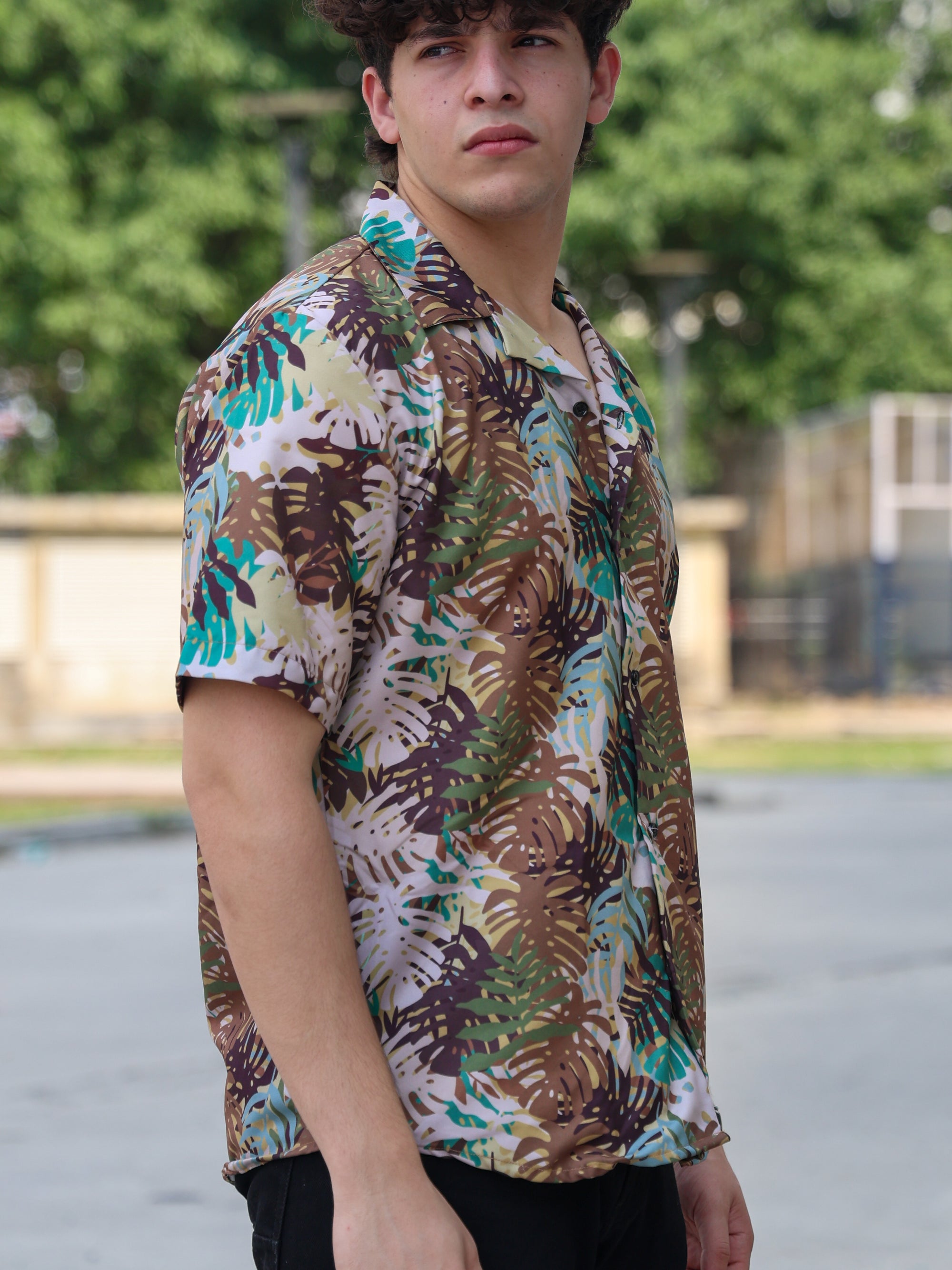 Multicolour Autumn Leaves Printed Aloha Shirt ( New )