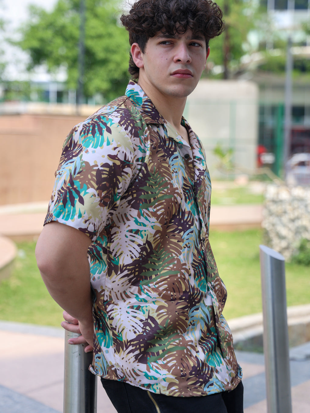 Multicolour Autumn Leaves Printed Aloha Shirt ( New )