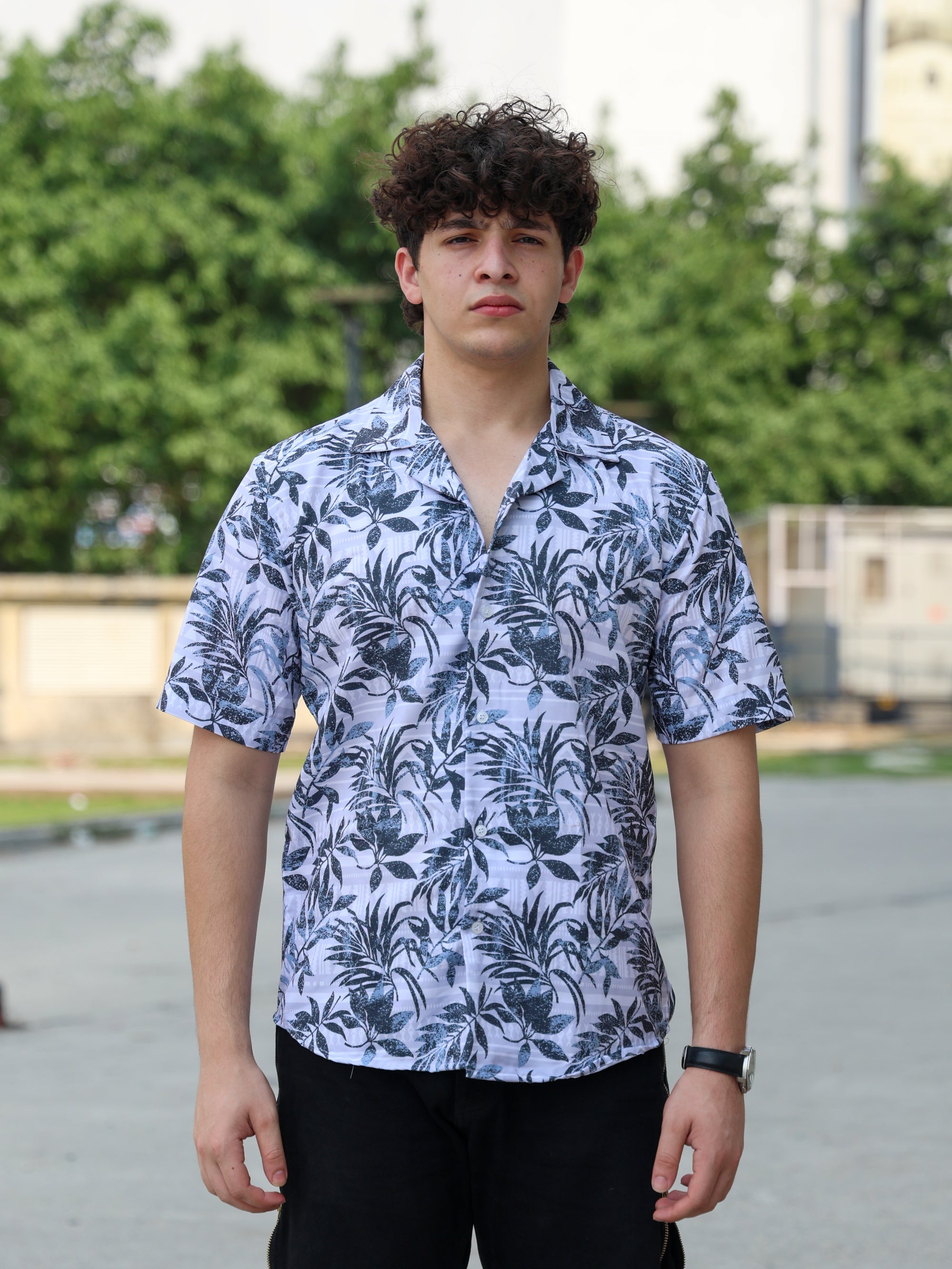 White Exotic Floral Printed Aloha Shirt ( New )
