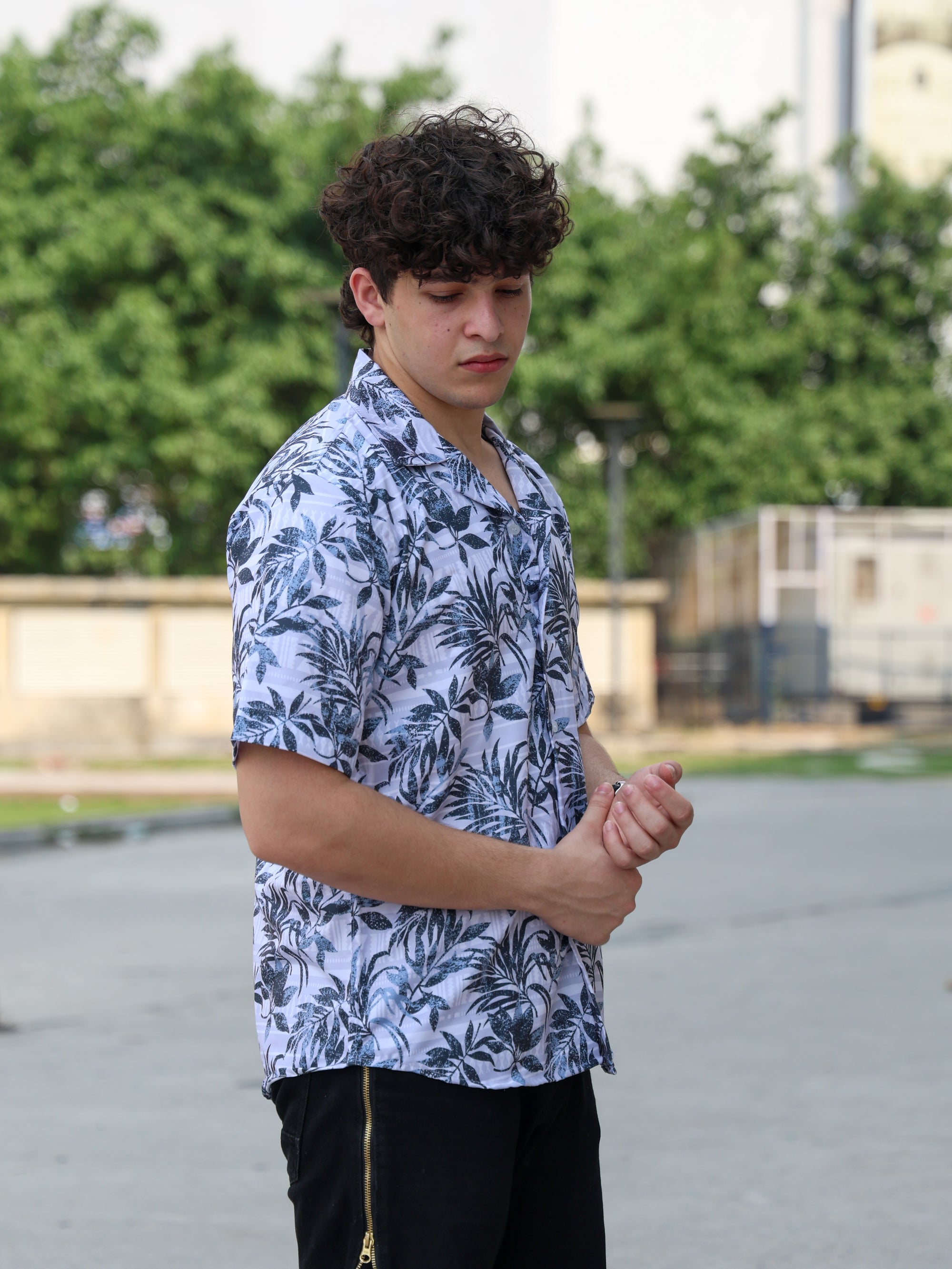 White Exotic Floral Printed Aloha Shirt ( New )