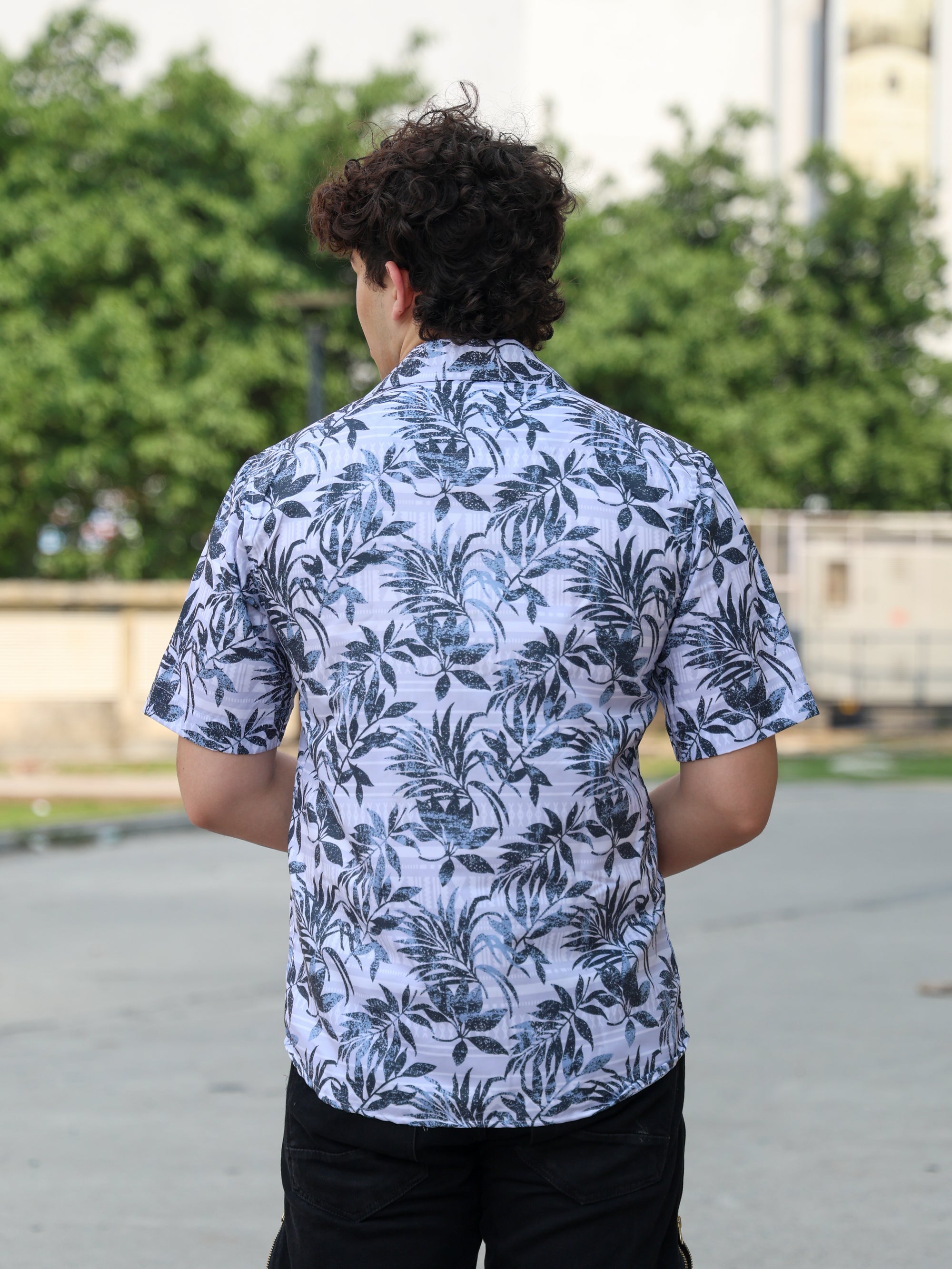 White Exotic Floral Printed Aloha Shirt ( New )