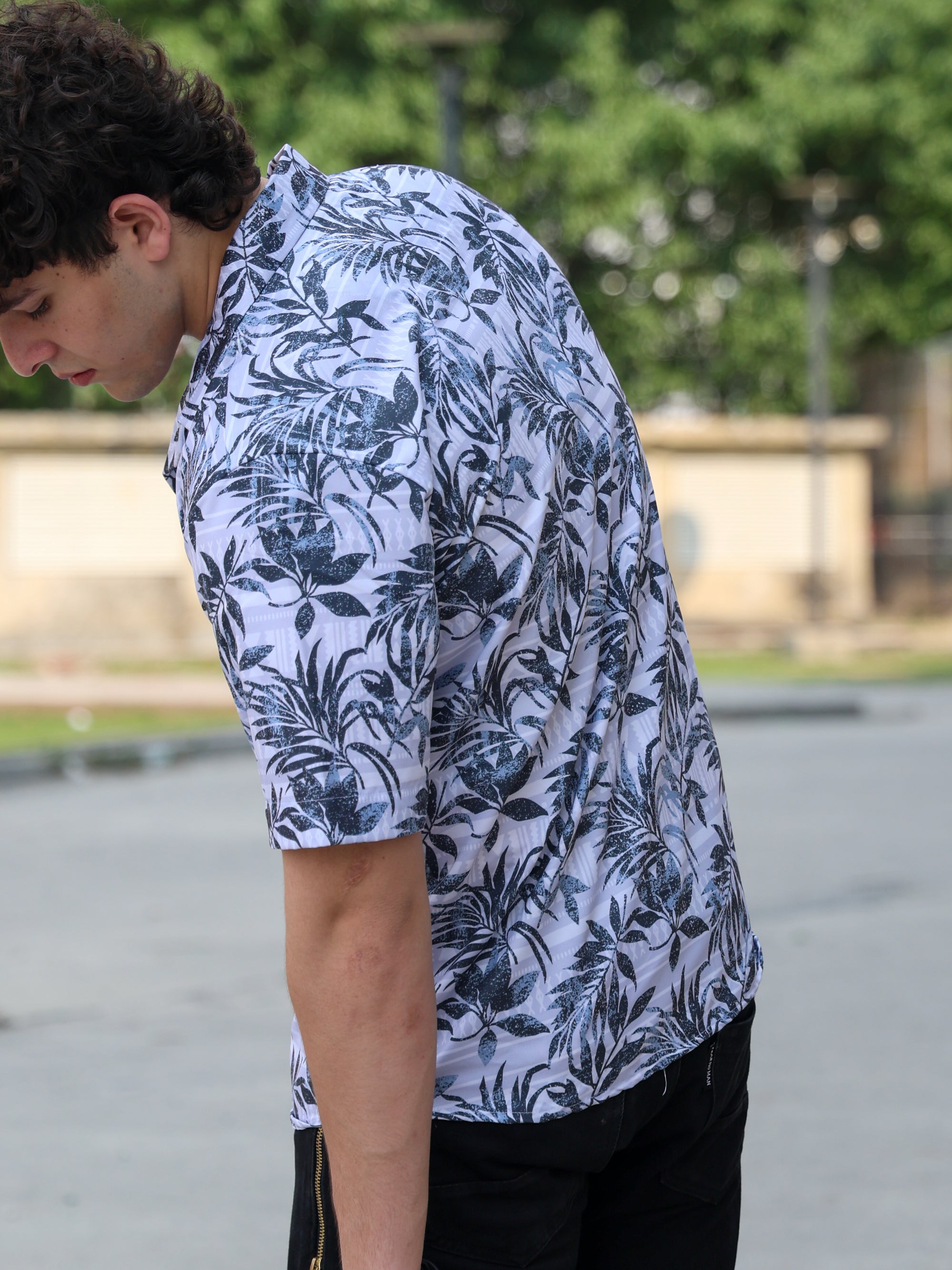 White Exotic Floral Printed Aloha Shirt ( New )