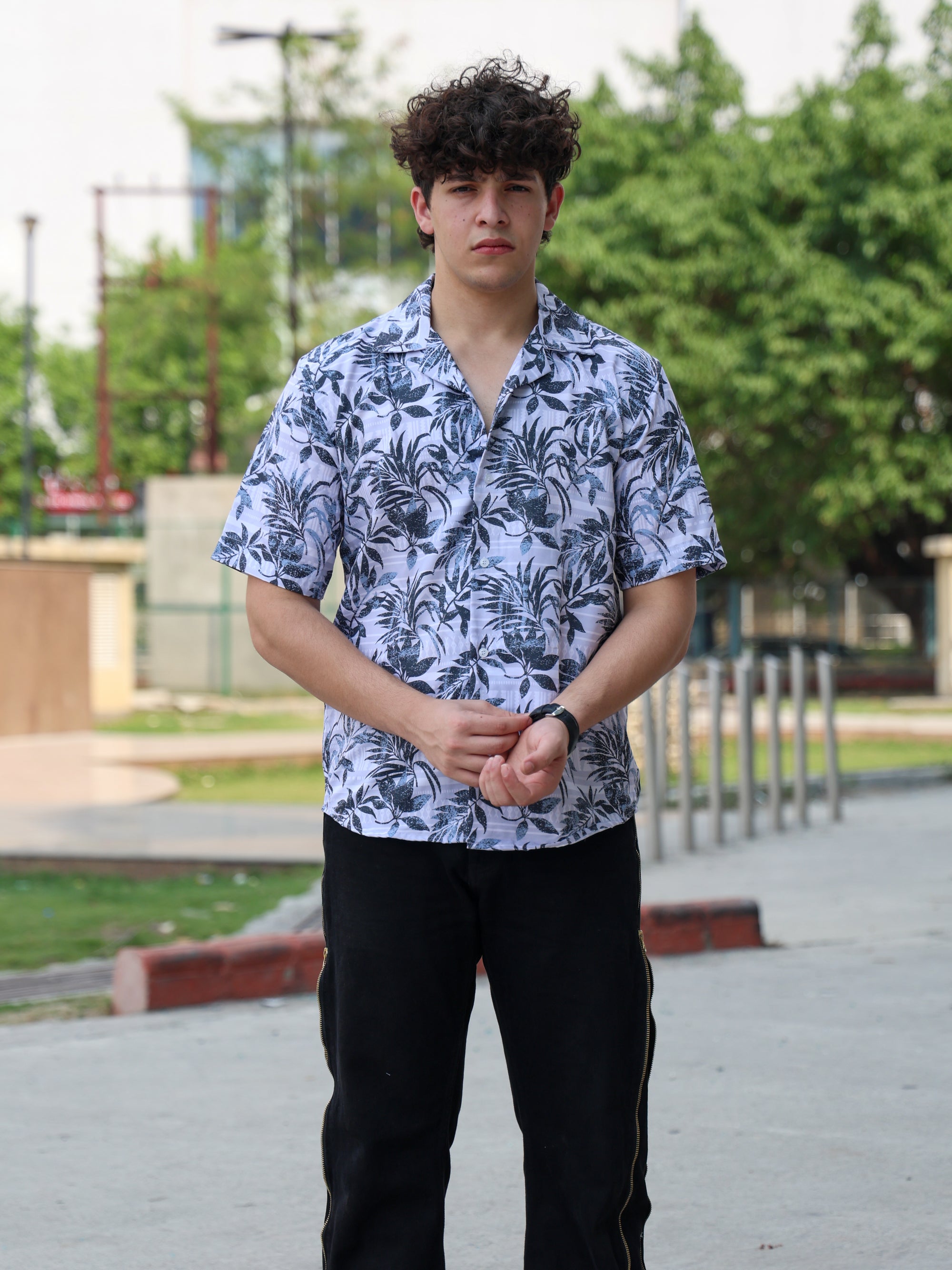 White Exotic Floral Printed Aloha Shirt ( New )