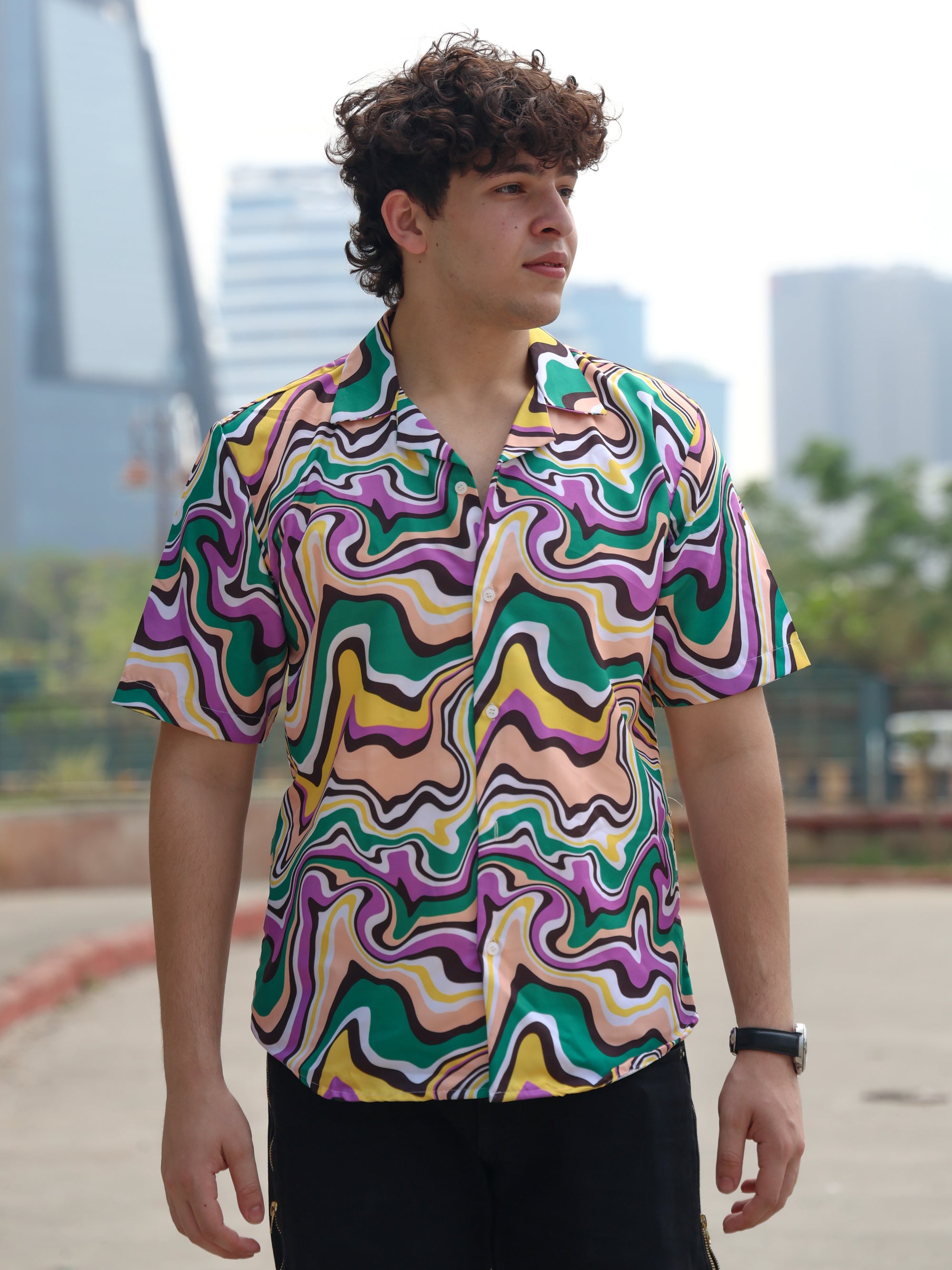 Bright Colourful Liquid Art Aloha Shirt ( New )
