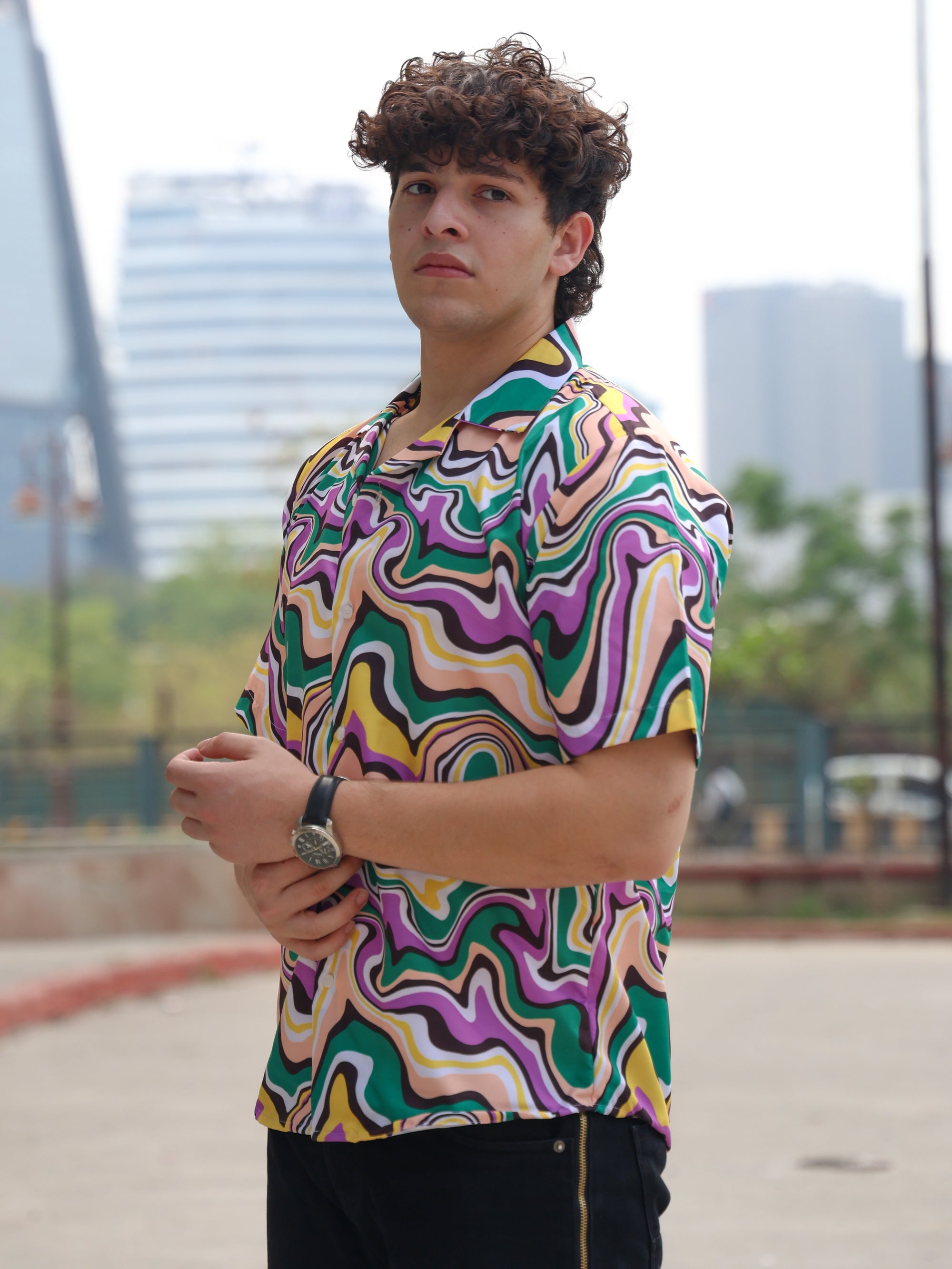 Bright Colourful Liquid Art Aloha Shirt ( New )