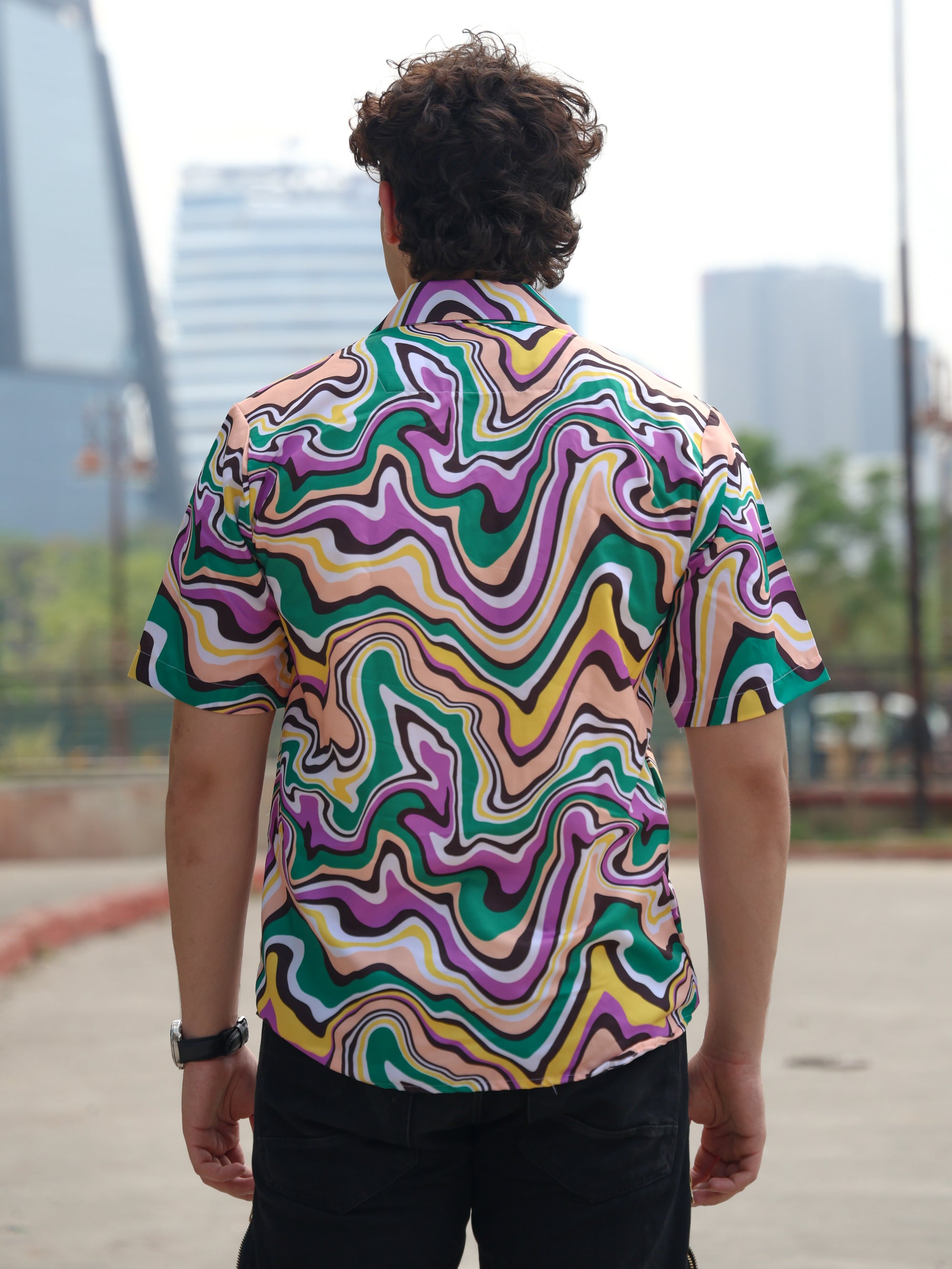Bright Colourful Liquid Art Aloha Shirt ( New )