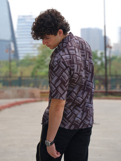 Black Abstract Pattern Aloha Shirt ( New )